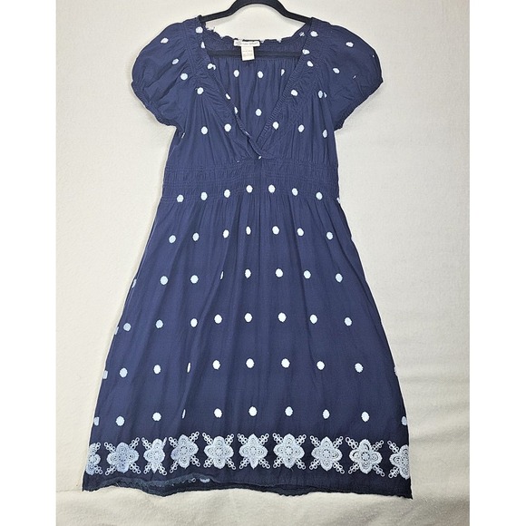 Cute Options Dresses & Skirts - Vtg Cute Options Dress Women's Large Blue Floral Boho Milkmaid Embroidered Midi